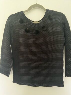 Kriss Vintage Black Top with PomPoms and Beading Size M/L